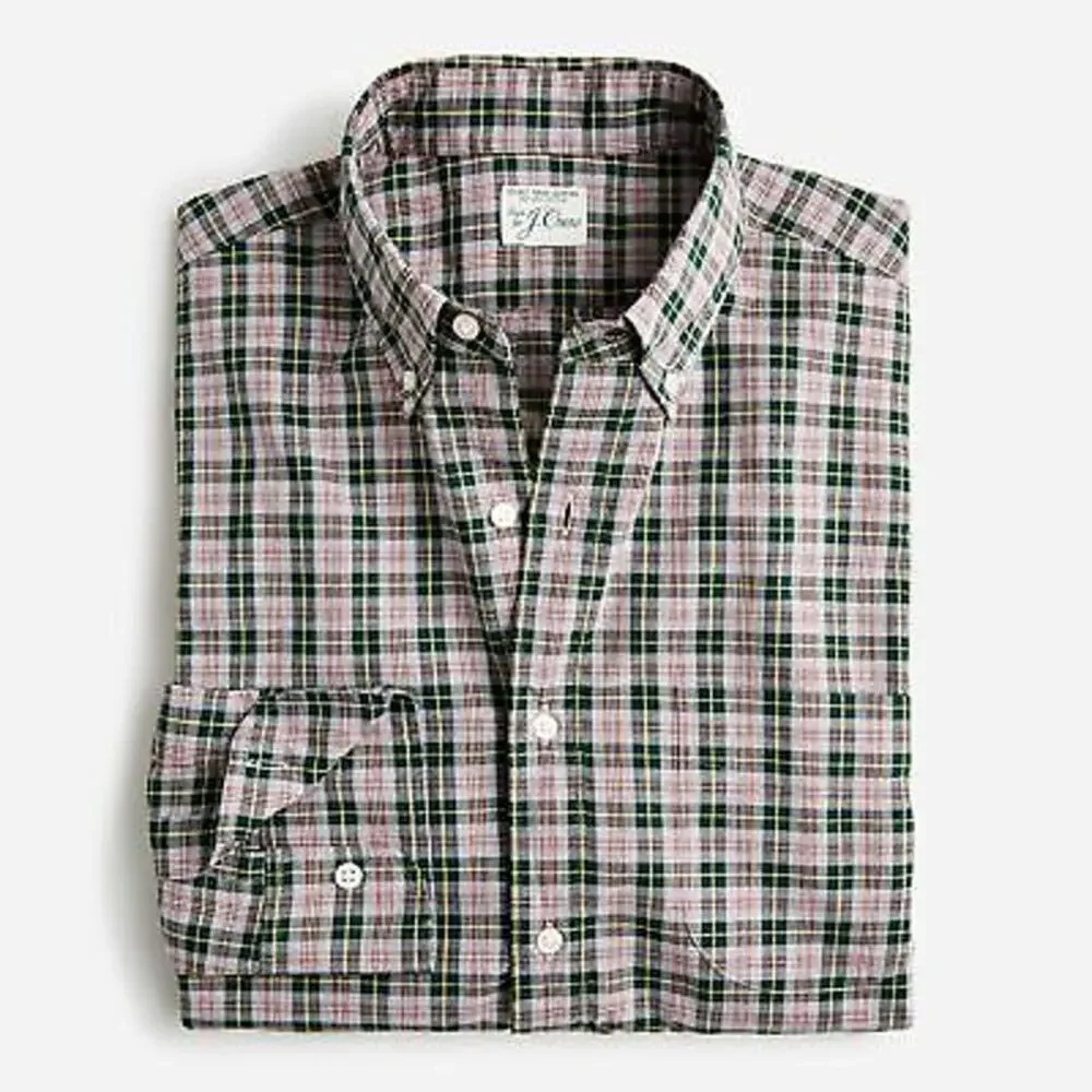 J. Crew Slim Fit Organic Cotton Poplin Shirt Men's Small Gray Plaid‎ Secret Wash